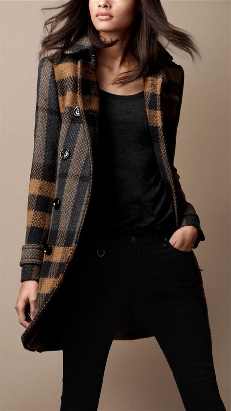 burberry brit parka fur|Burberry check wool coats.